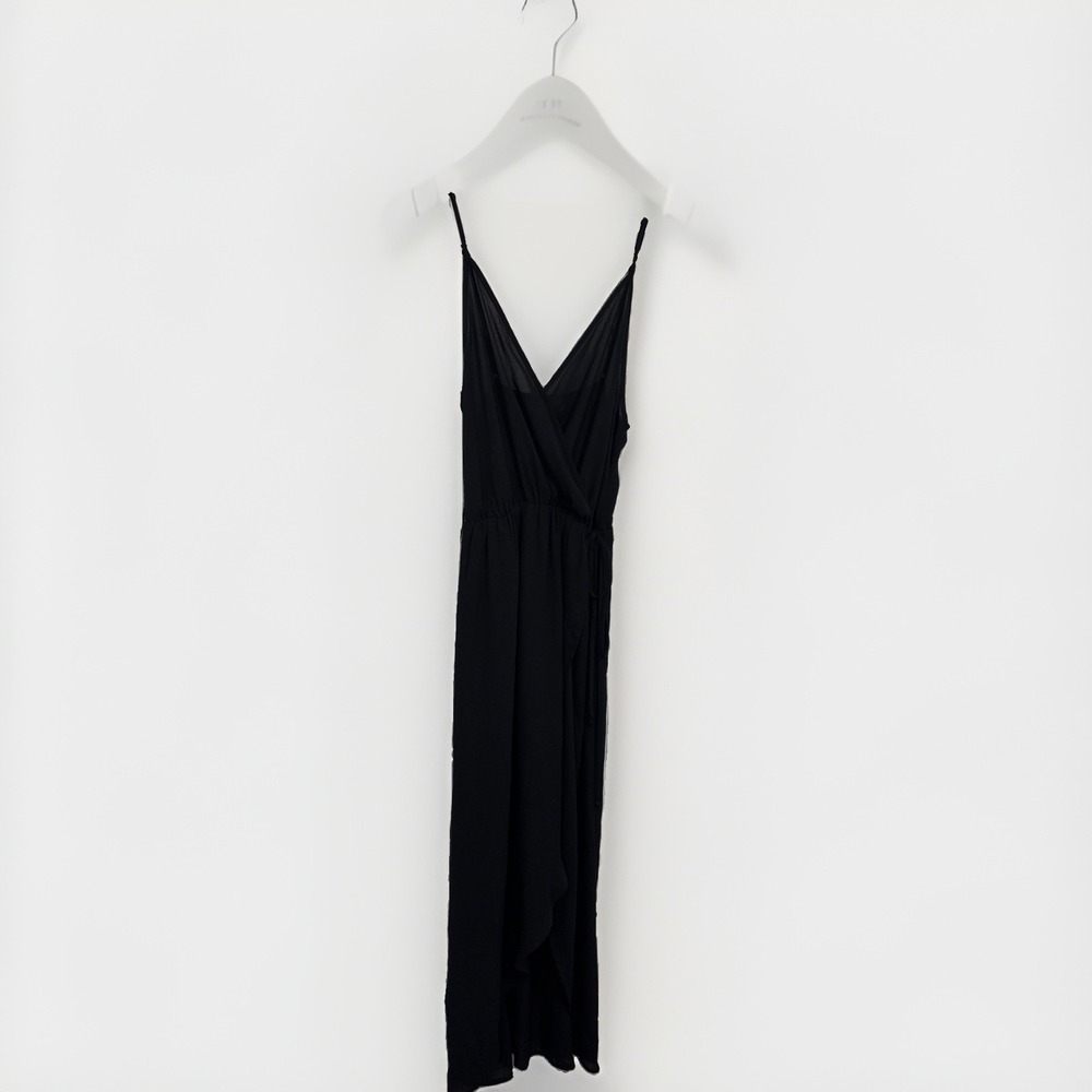 Sienna Sky Women's Chiffon Maxi Dress W/ Mini Skirt Hi Lo Hem S Black Whimsigoth